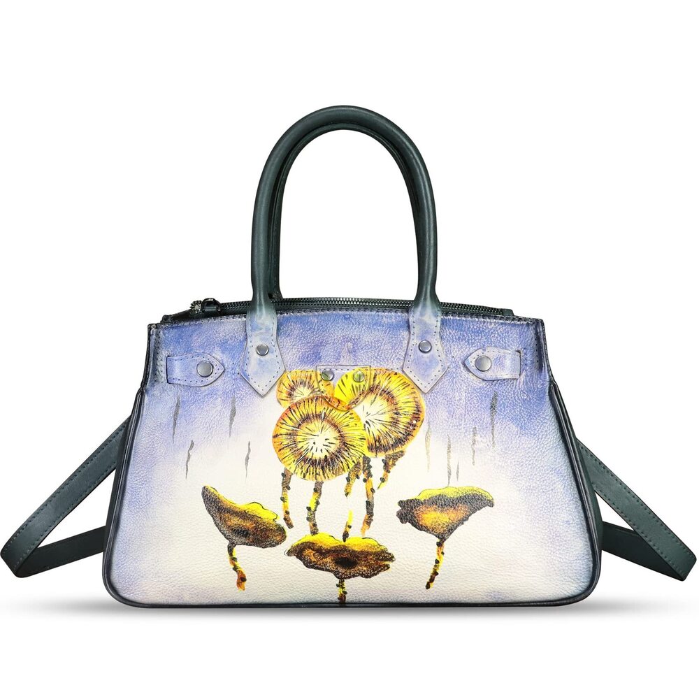 4870 Leather Satchel Hand Painted Leather Handbag Top Handle Bag Handmade